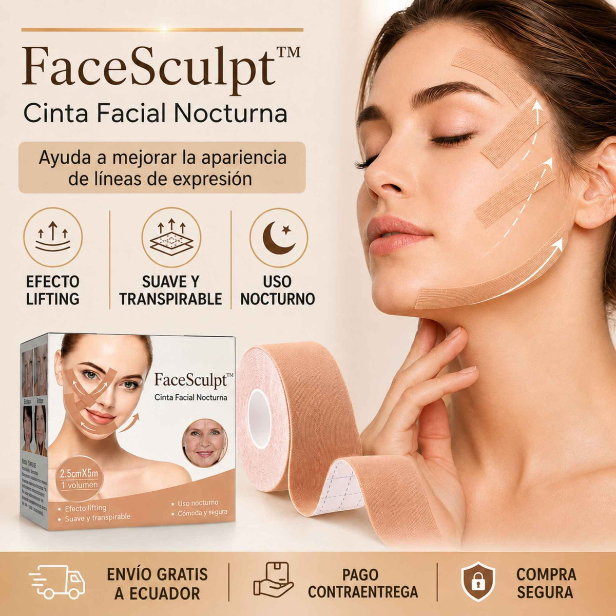 FaceSculpt™ | Cinta Facial Nocturna para Líneas de Expresión (PAGA 1 LLEVA 2)