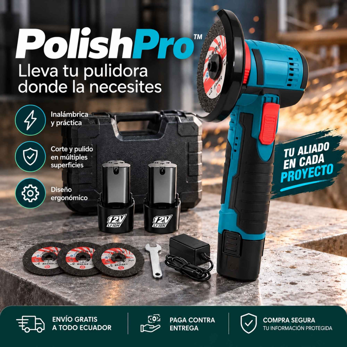 PolishPro™ | Mini Pulidora Inalámbrica 12V con Batería Doble